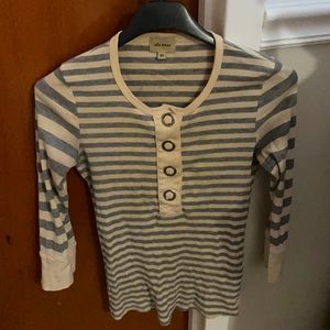 Ella moss cream and grey striped 3/4 length top